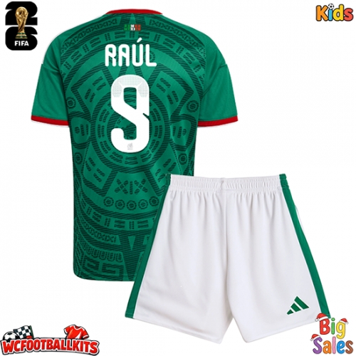 Mexico Raul Jimenez #9 Replica Home Stadium Kit for Kids World Cup 2026 Short Sleeve (+ pants)